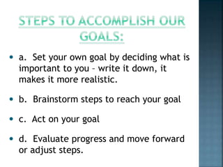 Unit 1, part 2 goals | PPTX