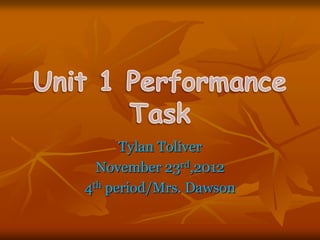 Tylan Toliver
  November 23rd,2012
4th period/Mrs. Dawson
 