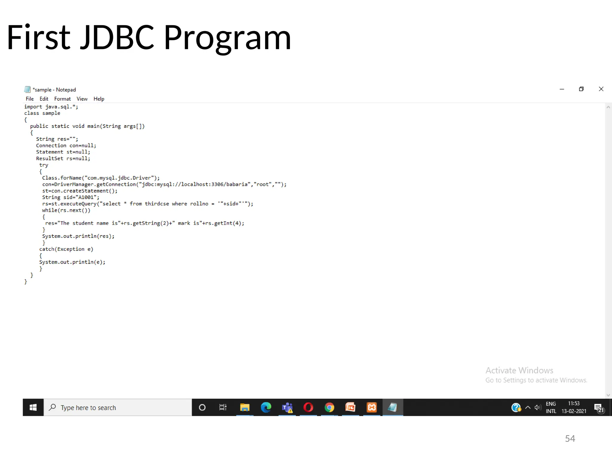54
First JDBC Program
54
 