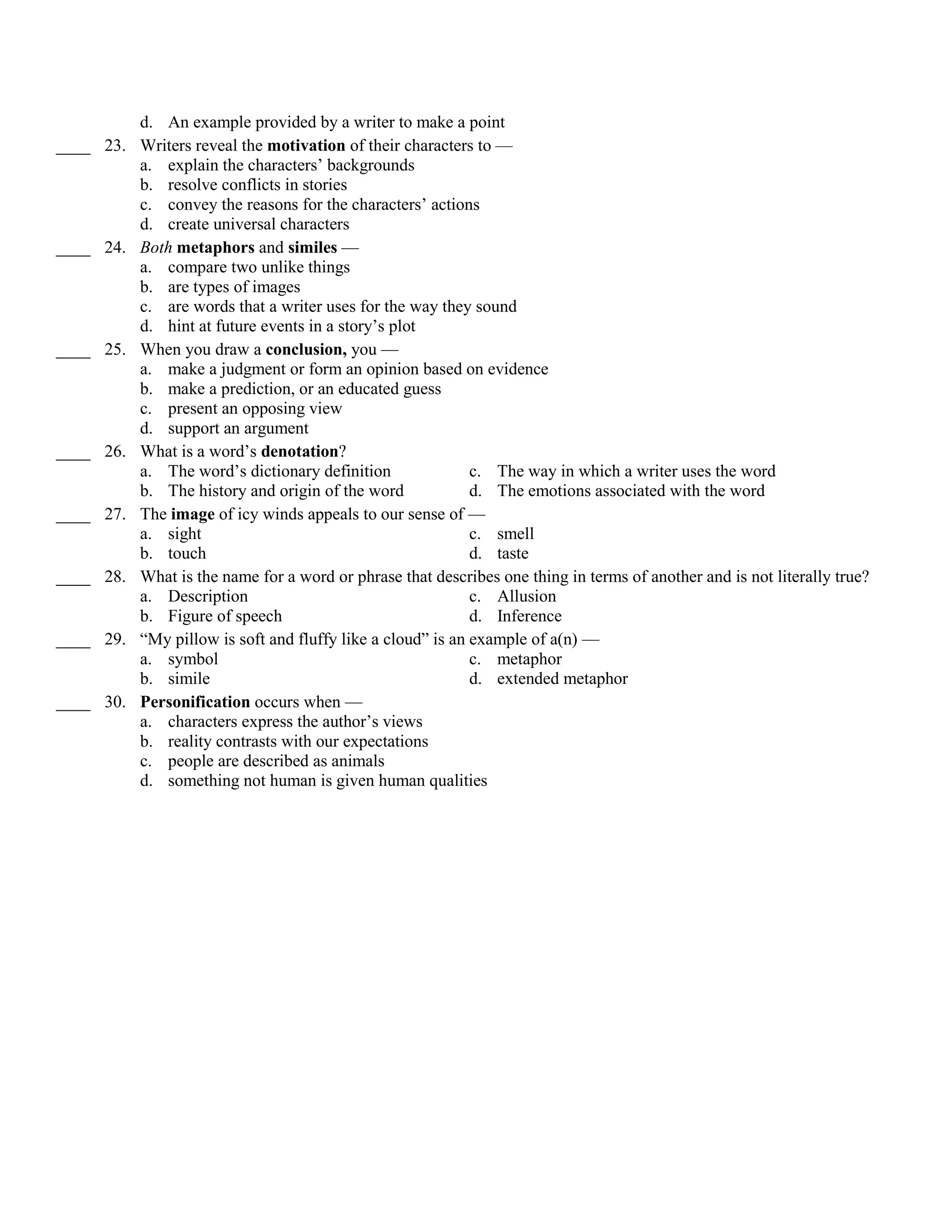 Unit 1 Short Story PreTest PDF