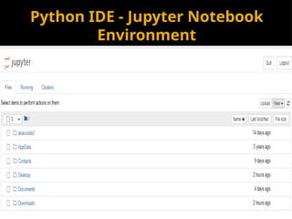 Python IDE - Jupyter Notebook
Environment
 