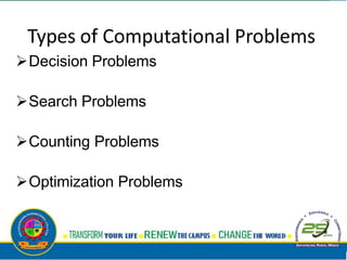 Types of Computational Problems
Decision Problems
Search Problems
Counting Problems
Optimization Problems
 