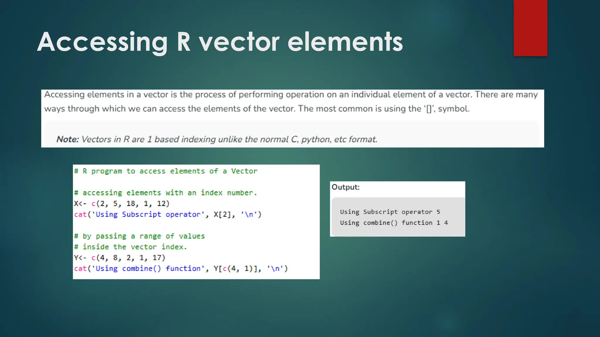 Accessing R vector elements
 