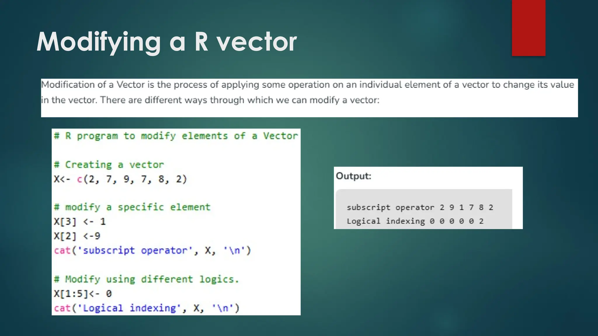 Modifying a R vector
 
