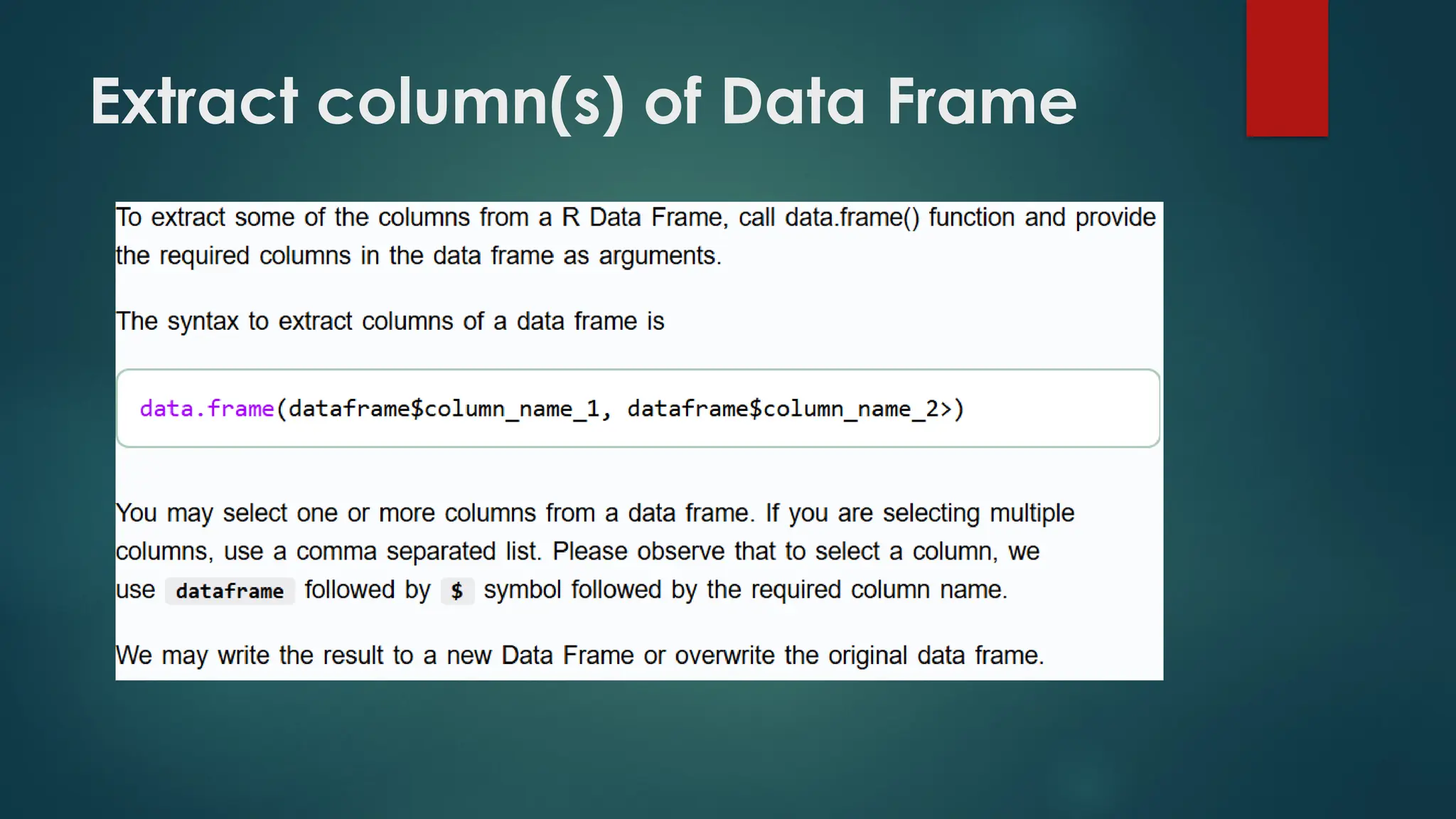 Extract column(s) of Data Frame
 