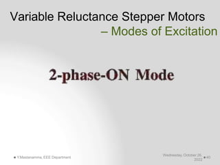 Variable Reluctance Stepper Motors
Wednesday, October 26,
2022
Y.Mastanamma, EEE Department 40
– Modes of Excitation
 