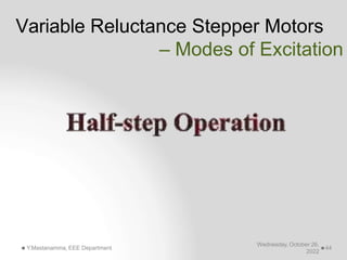 Variable Reluctance Stepper Motors
Wednesday, October 26,
2022
Y.Mastanamma, EEE Department 44
– Modes of Excitation
 