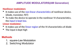 AMPLITUDE MODULATION techniques- DSBSC, DSBFC, SSB, VSB | PPTX