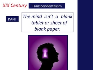 XIX Century Transcendentalism 
The mind isn’t a blank 
tablet or sheet of 
blank paper. 
KANT 
 