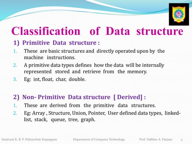 Classification of Data Structure -Linear and Non Linear | PPTX