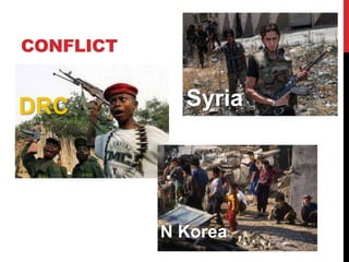 CONFLICT

DRC

Syria

N Korea

 