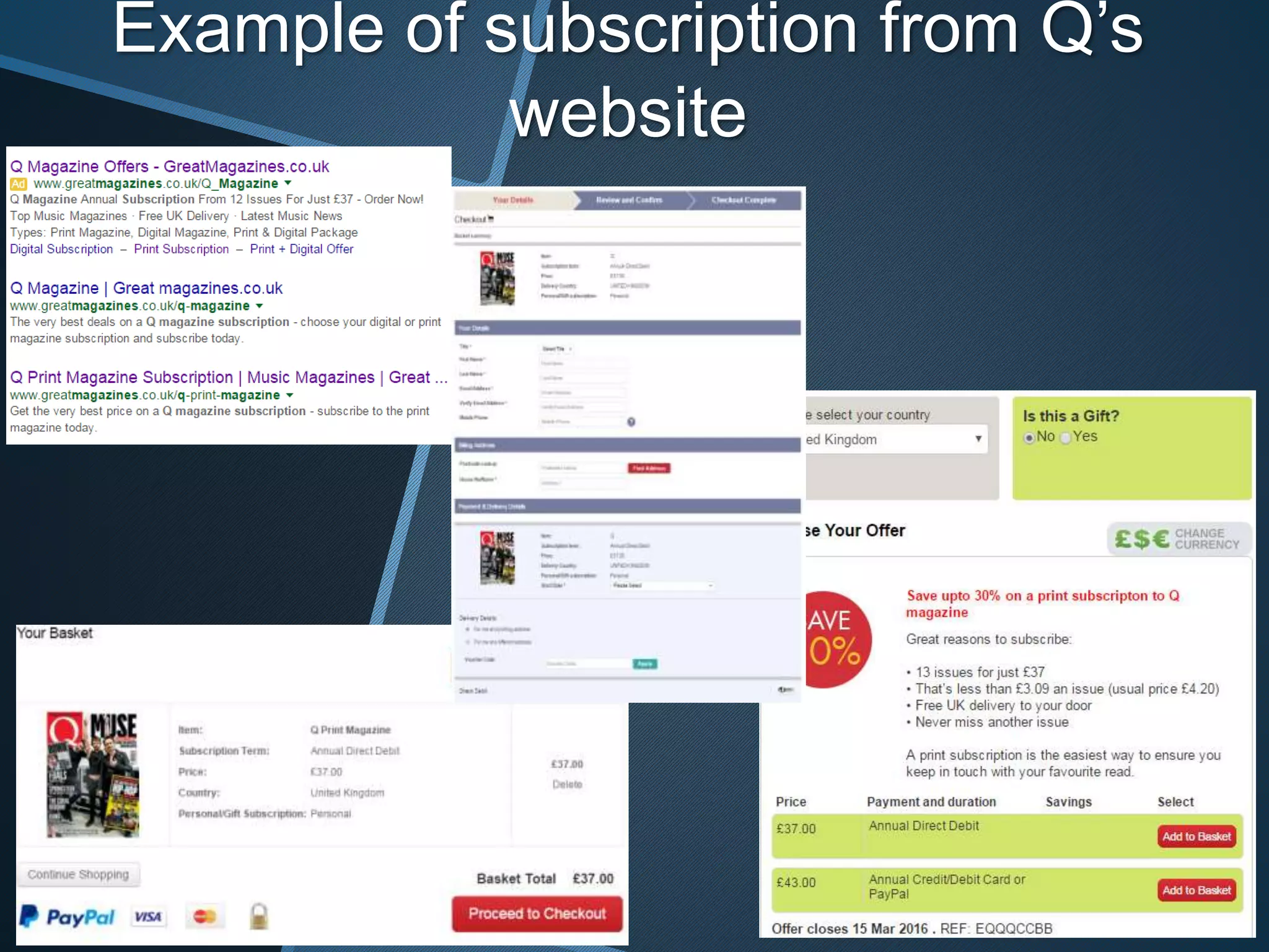 Example of subscription from Q’s
website
 