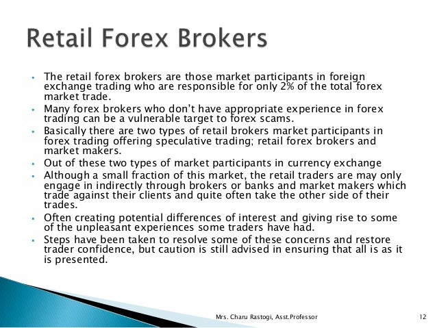 Role of participants in forex market