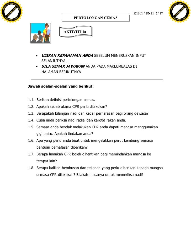 Soalan Dan Jawapan Pertolongan Cemas - Cab Contoh