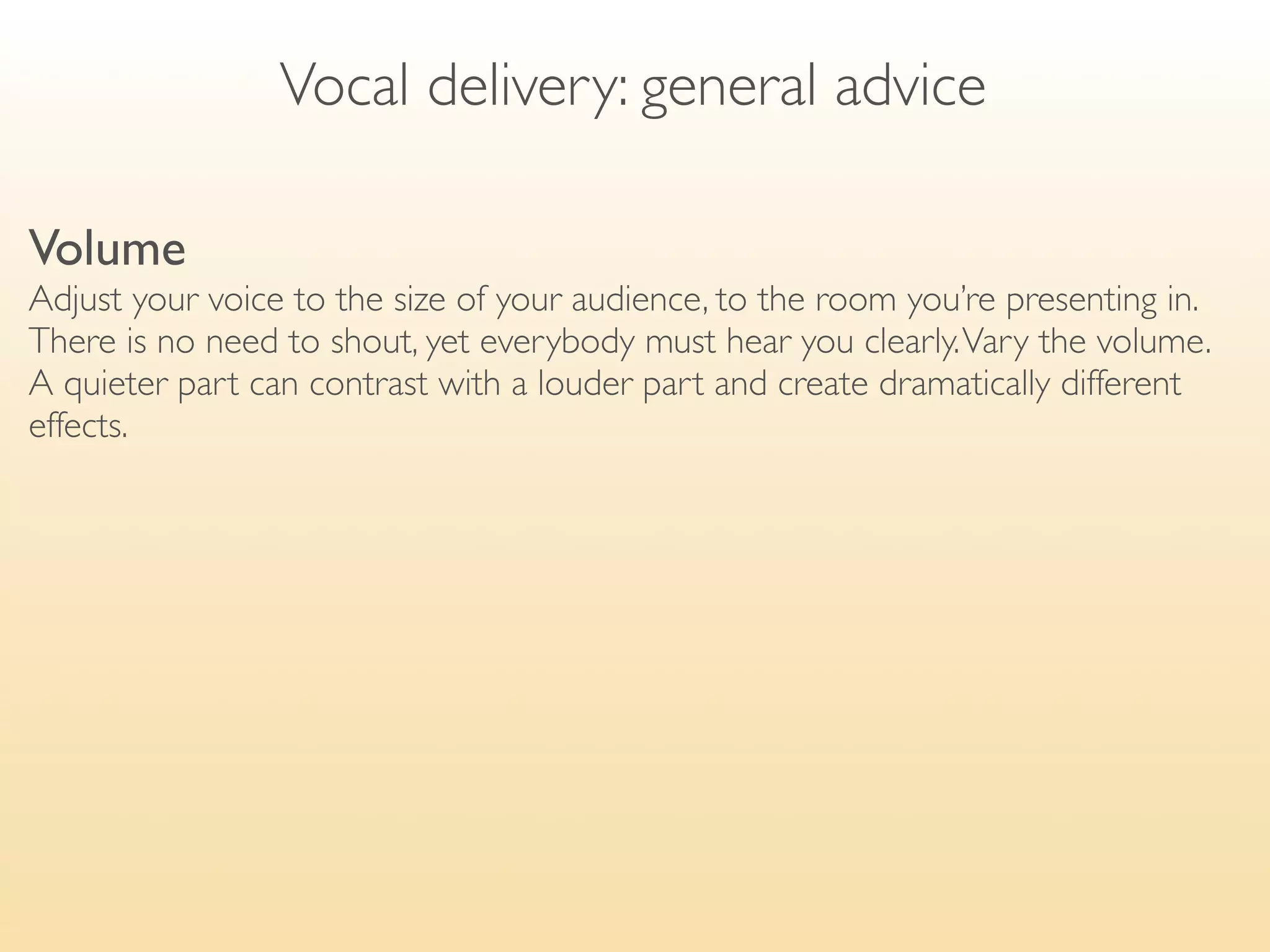 Presentation of the speaker

Introducing yourself
If the audience knows who you are, you can omit this part.

✣ Let me introduce myself. I’m Dave Elwood from ...
✣ For those of you who don’t know me, my name’s ...
✣ As you probably know, I’m the new HR manager.
 