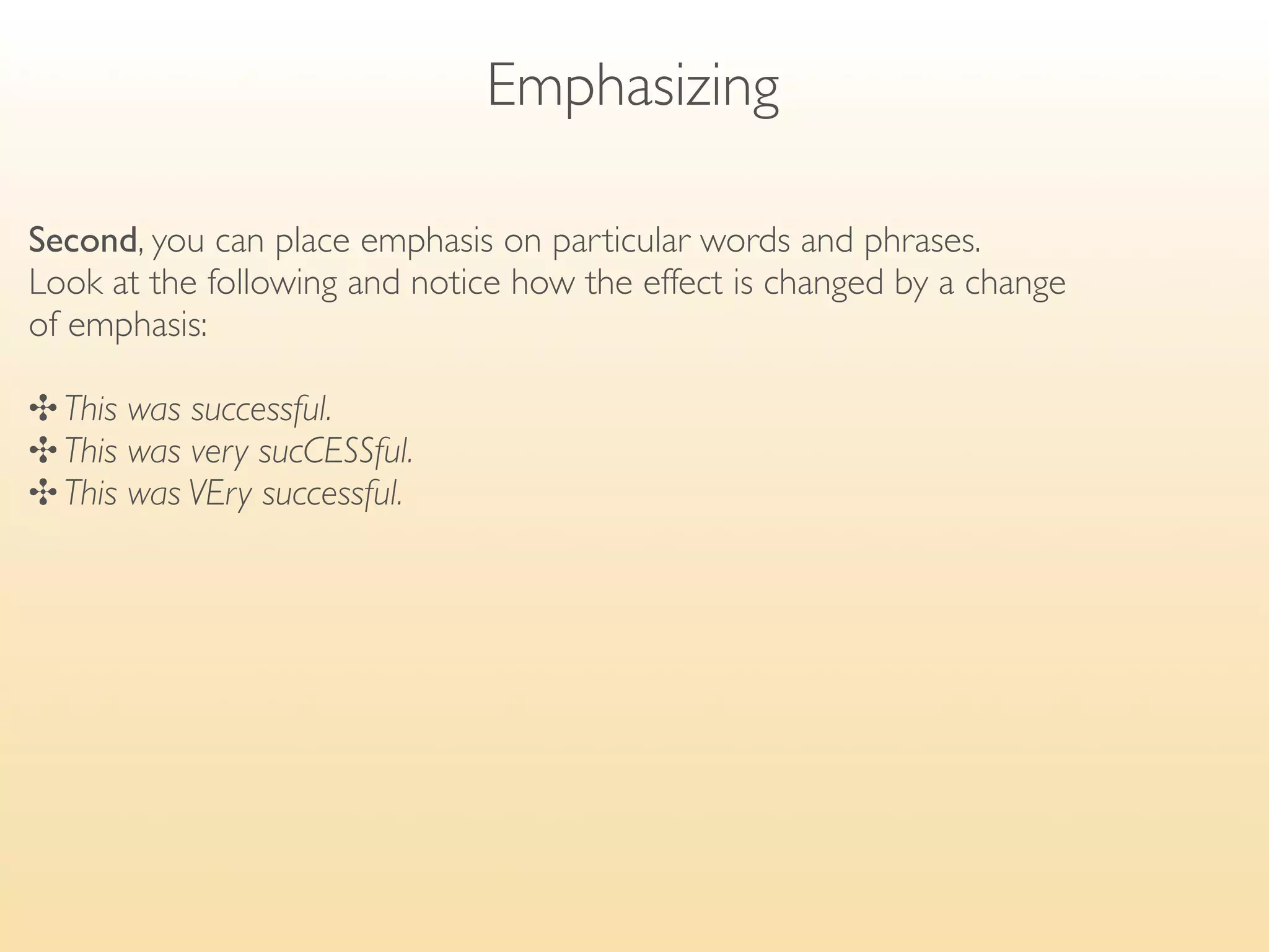Introduction of your talk

Introducing your topic
            Mind the grammar!

            would like + inﬁnitive
            ✣ Today I’d like to tell you about our new plans.

            going to + inﬁnitive
            ✣ I’m going to talk to you today about
              new developments in the R & D Department.

            will + inﬁnitive
            ✣ I’ll start off by reviewing our progress.

            will be + verb -ing
            ✣ During the next hour we’ll be looking
              at the advantages of this system.
 