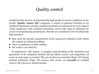 Quality control
14September 29, 2015 Andhra university
 