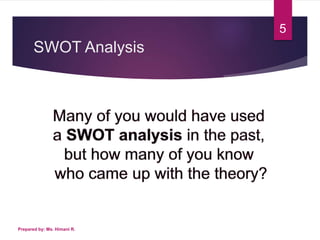 SWOT Analysis
5
Prepared by: Ms. Himani R.
 