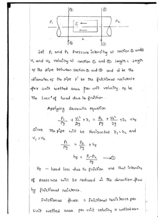 P,
Let P1
o..o d p.,_ P-'2 ~J. uro. ~oleosH'j oJ sec.lf1)-{1 (]) c.od@
v, ct()d v2 velou hj Q.t ~edf~ CD o.od ~ Let]l-b L . ~)n0tt?
oF tNt prpe betw~ ~ed)&tJ Cb CI.J)d ® 0r1d d be ~
-foro Uo~t- tvett-ed OJ.Q_c._ rQ.f) .Yn?t velac..H~. li~ be.
~ l~~s 1
of ~Ckd ~ ~ ..fdt.htY> .
A ppl(fo
0 11eJ no lAIIis e~ tLO..~on
p, -+"''l+'L,.::::. ~ +V~'1 t2.'L +hr
fj ~~ fj 2-j r
719._ ~7pe • ,o, rl be:. u.- I> · dr ""-.) '- fTIYY1'La() teLl ~1~ l2::.'L OJ)
"- p2.. + hi=
f:J
hF- ~ r,-P"L ~m
fg
Hf - h.stctd losl'. dLL!l to f.rJt.hooo o.C)d ThQ.t fol-e.nsh~
...
 
