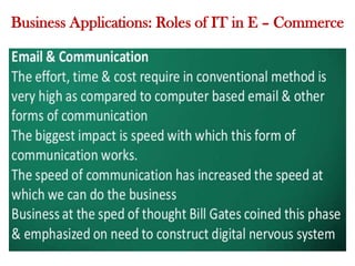 Business Applications: Roles of IT in E – Commerce
 
