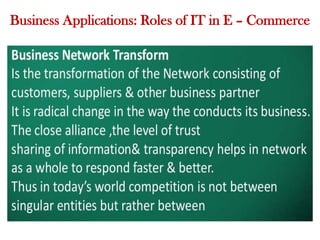 Business Applications: Roles of IT in E – Commerce
 