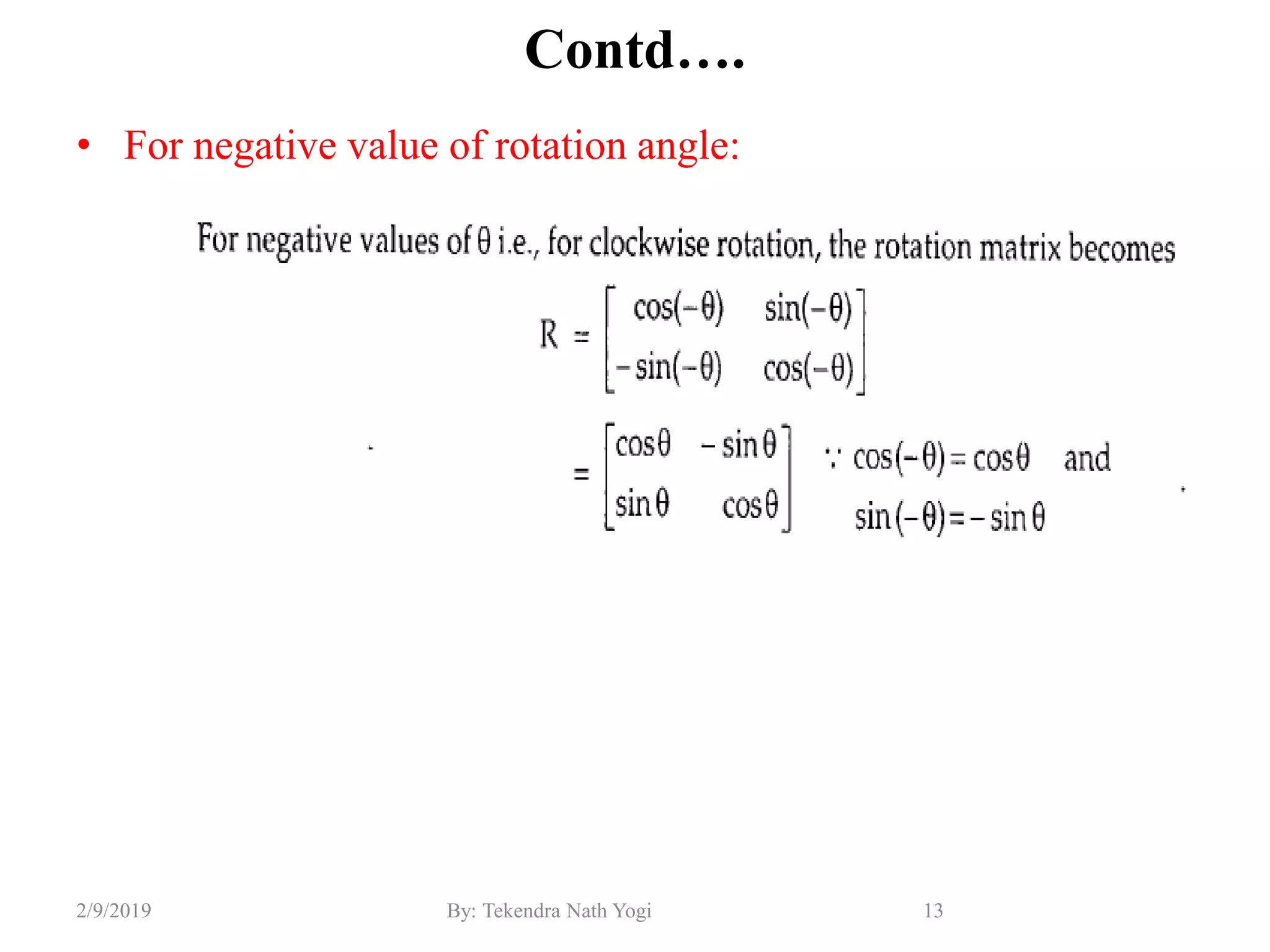 Contd….
• For negative value of rotation angle:
13By: Tekendra Nath Yogi2/9/2019
 