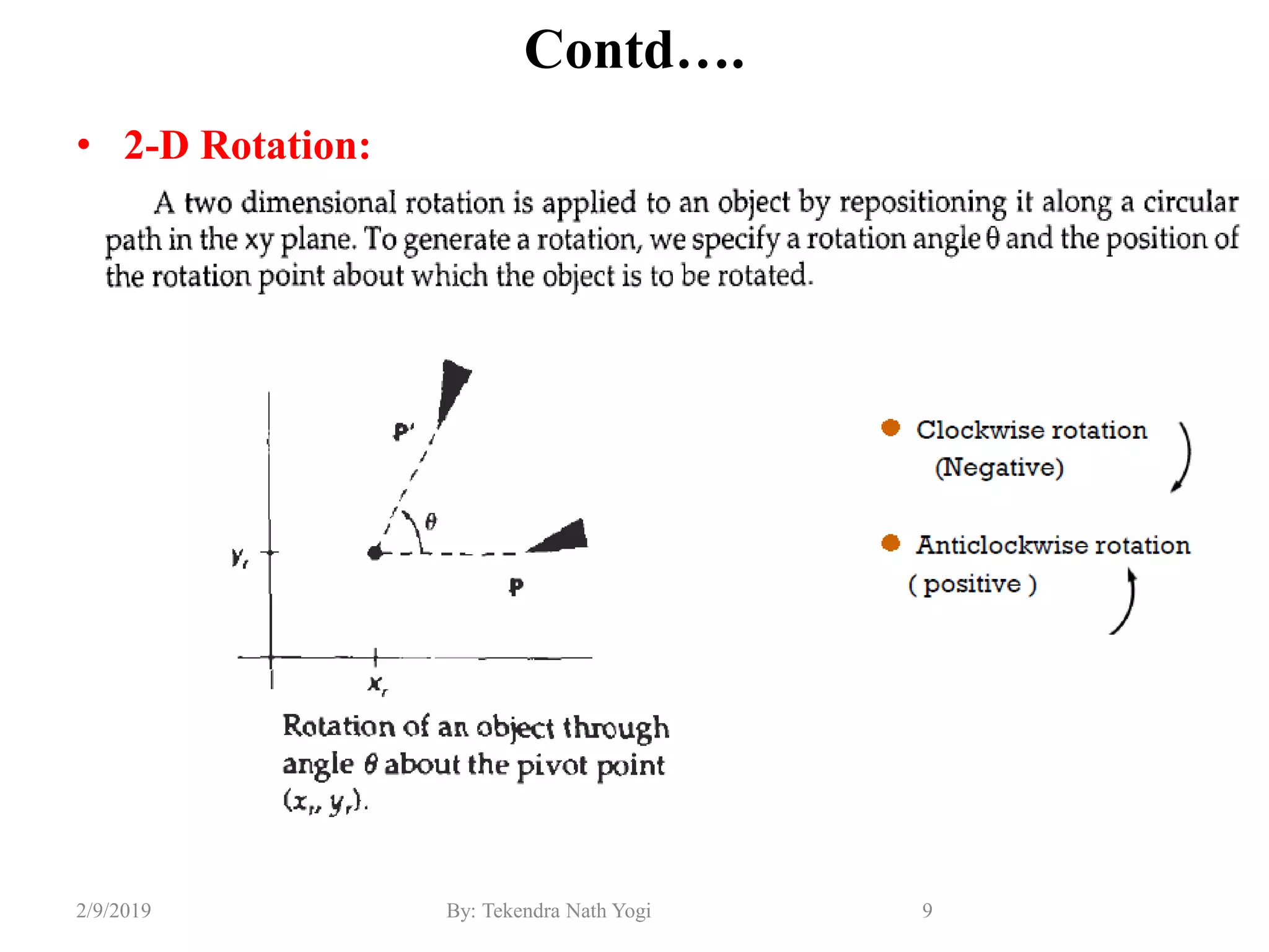 Contd….
• 2-D Rotation:
9By: Tekendra Nath Yogi2/9/2019
 