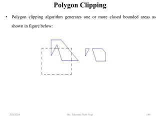 Polygon Clipping
• Polygon clipping algorithm generates one or more closed bounded areas as
shown in figure below:
By: Tekendra Nath Yogi 1402/9/2019
 