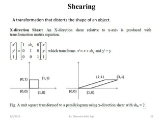 Shearing
59By: Tekendra Nath Yogi
A transformation that distorts the shape of an object.
2/9/2019
 