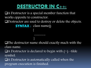 constructor and destructor | PPTX | Programming Languages | Computing