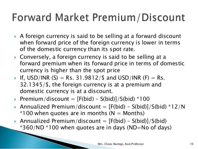 The forex market consists of spot forward and discount markets