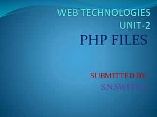 PHP FILES
SUBMITTED BY:
S.N.SWETHA
 