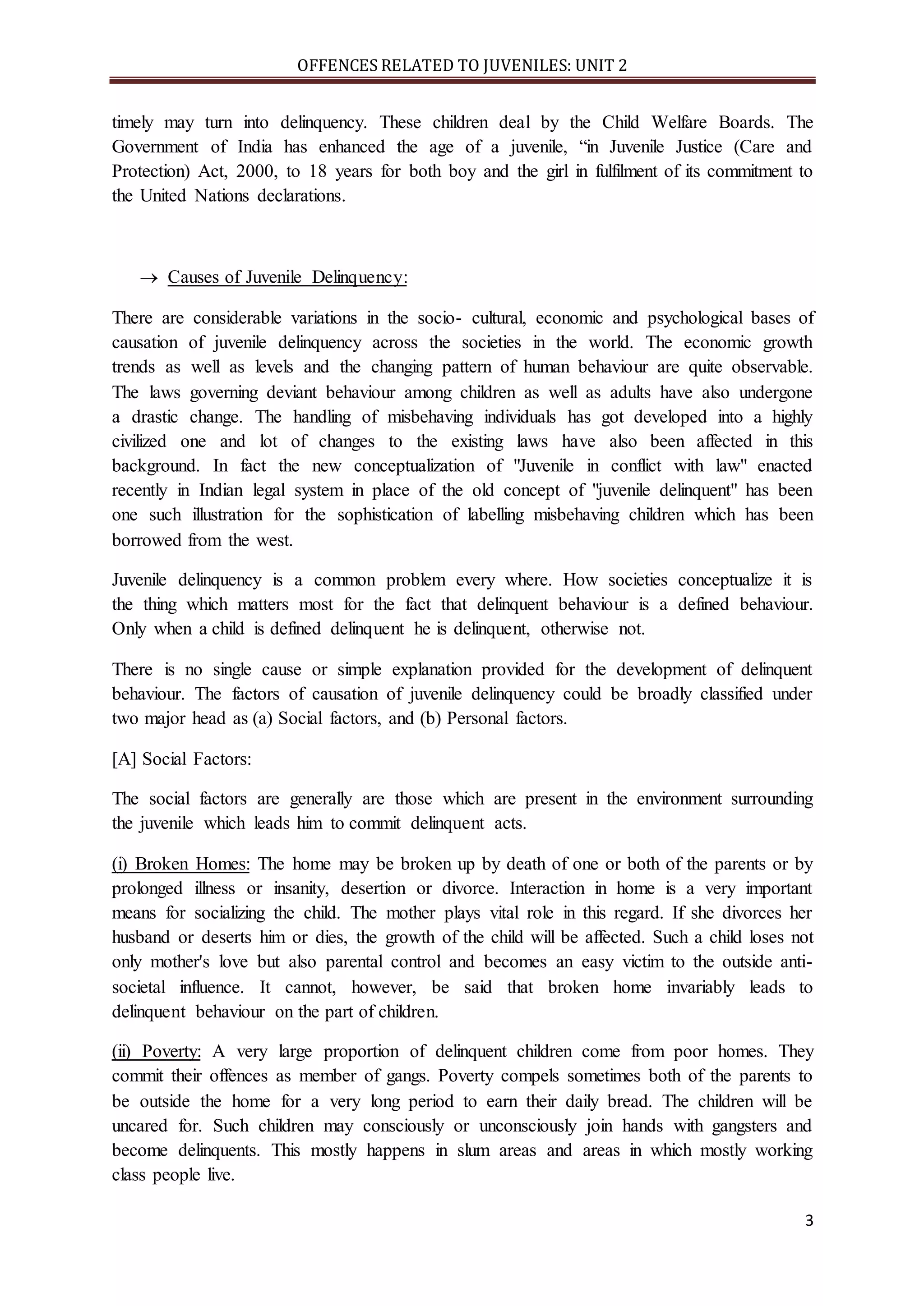 Meaning and causes of juvenile delinquency | DOCX