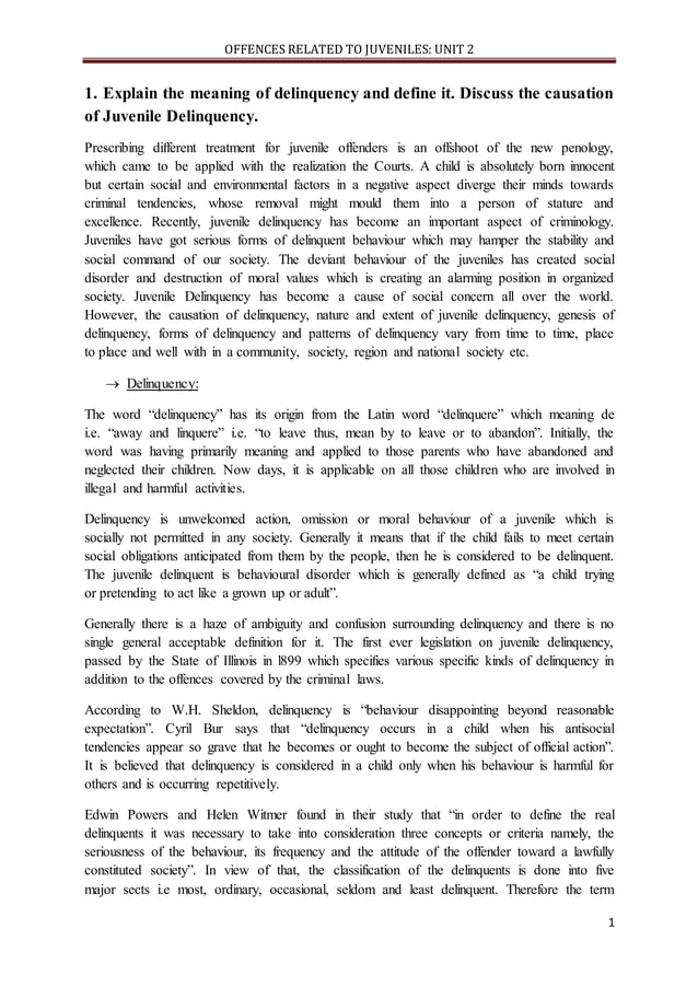 Meaning and causes of juvenile delinquency