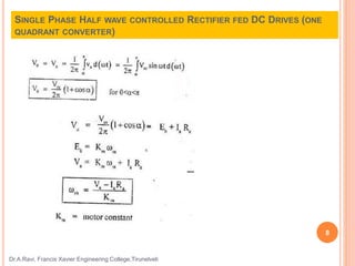 SINGLE PHASE HALF WAVE CONTROLLED RECTIFIER FED DC DRIVES (ONE
QUADRANT CONVERTER)
Dr.A.Ravi, Francis Xavier Engineering College,Tirunelveli
8
 