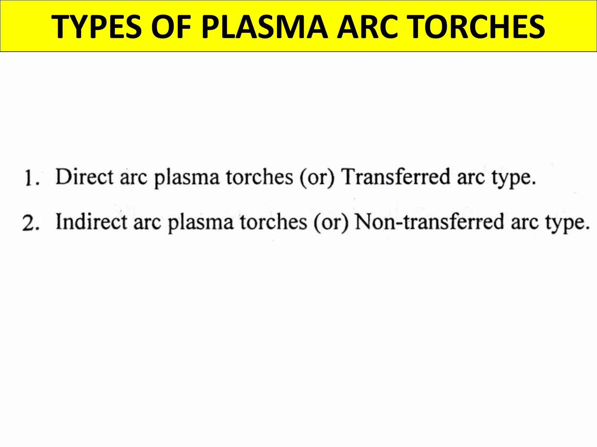 TYPES OF PLASMA ARC TORCHES
 