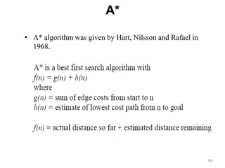 A*
• A* algorithm was given by Hart, Nilsson and Rafael in
1968.
60
 