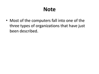 Note
• Most of the computers fall into one of the
three types of organizations that have just
been described.
 
