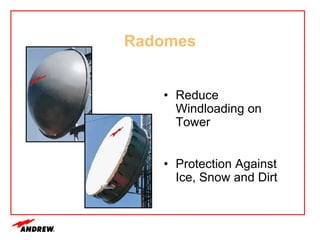 Radomes
• Reduce
Windloading on
Tower
• Protection Against
Ice, Snow and Dirt
 