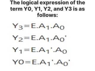 The logical expression of the
term Y0, Y1, Y2, and Y3 is as
follows:
 