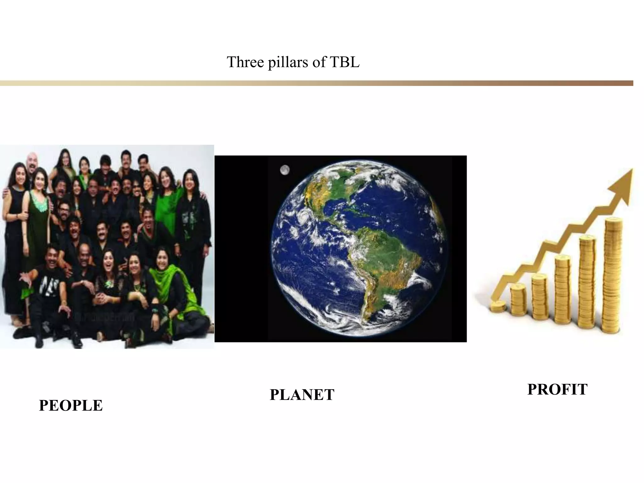 25
PEOPLE
PLANET PROFIT
Three pillars of TBL
 