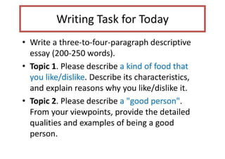 Unit 2. Descriptive Essays