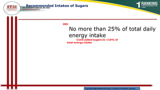 Recommended Intakes of Sugars
DRI
No more than 25% of total daily
energy intake
-Limit added sugars to <10% of
total energy intake
Copyright 2005 Wadsworth Group, a division of Thomson Learning
 