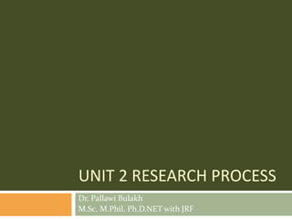 UNIT 2 RESEARCH PROCESS
Dr. Pallawi Bulakh
M.Sc. M.Phil. Ph.D.NET with JRF
 