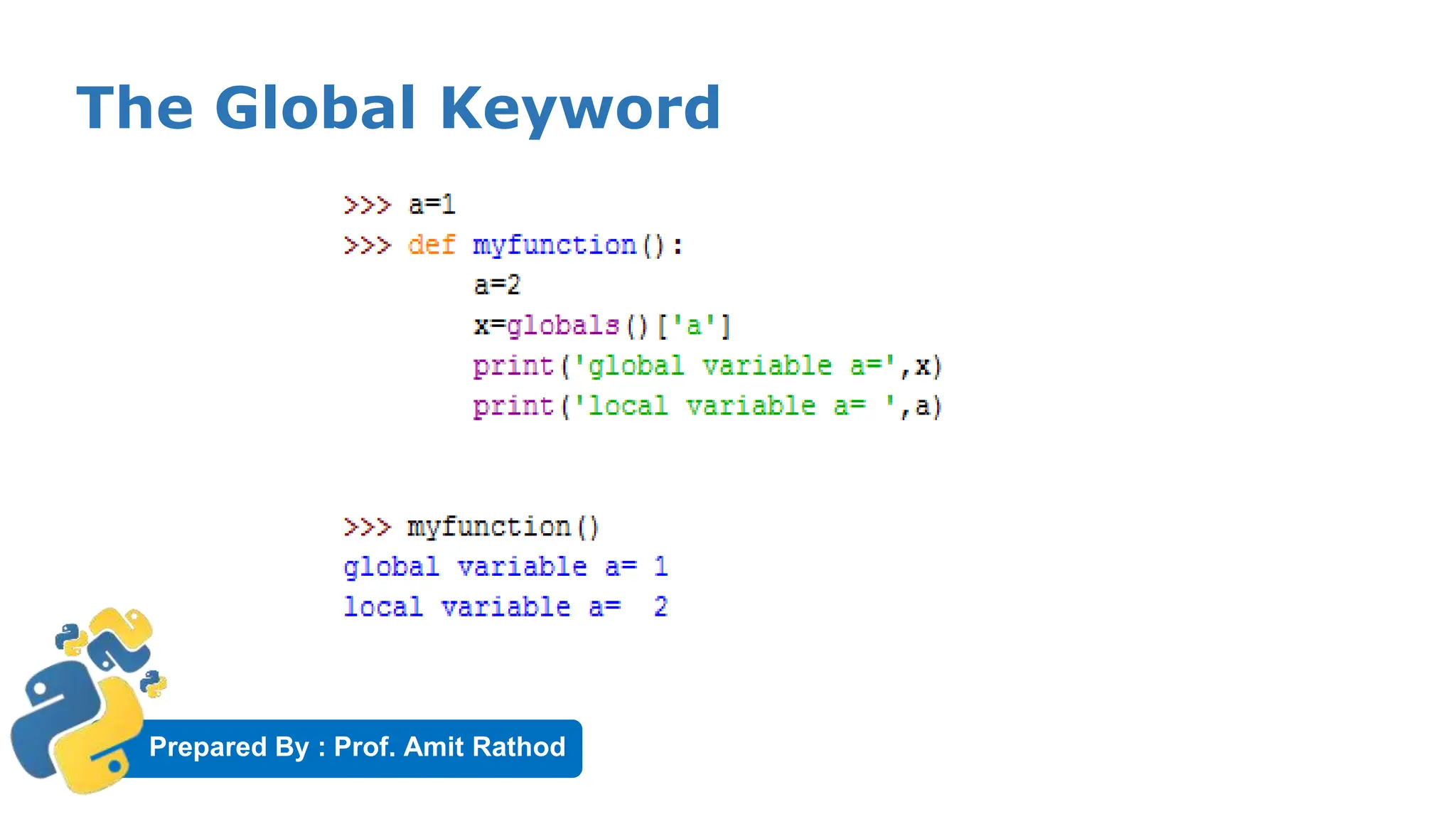 Prepared By : Prof. Amit Rathod
The Global Keyword
 