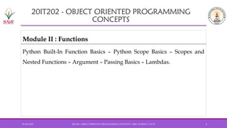 Python scope, functions, nested functions, lambdas | PPTX