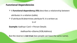 Functional Dependency Between Attributes Database Examples Relational algebra and calculus in Database management system | PPTX