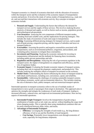 Transport economics is a branch of economics that deals with the ...