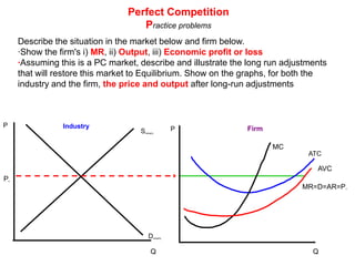 Perfect CompetitionAllocative and Productive EfficiencyIn long-run equilibrium, purely competitive firms will produce at the level of output where the price equals firms' marginal cost and its minimum average total cost. This representsProductive Efficiency:P= minimum ATCInterpretation:The firms are using resources to their maximum efficiency by producing their output at the lowest possible average total cost. Competition forces firms to use resources as efficiently as possible.Allocative Efficiency: P = MCInterpretation: The right amount of output is being produced. There is neither under nor over-allocation of resources towards a good in a purely competitive industry. If the price were higher than the marginal cost, this is a signal that  more output is desired, if price were lower than marginal cost, the signal from buyers to sellers is that less output is desired. Only when P = MC is the right amount of output being produced.