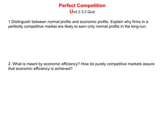 Perfect CompetitionPractice problemsDescribe the situation in the market below and firm below. ·Show the firm's i) MR, ii) Output, iii) Economic profit or loss·Assuming this is a PC market, describe and illustrate the long run adjustments that will restore this market to Equilibrium. Show on the graphs, for both the industry and the firm, the price and output after long-run adjustmentsMCATC FirmAVCP IndustryPSindustryPeMR=D=AR=P1DindustryQQ